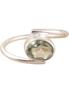 Green Amethyst Elegant 8X6mm Bezel Set Gemstone 925 Silver Statement Ring